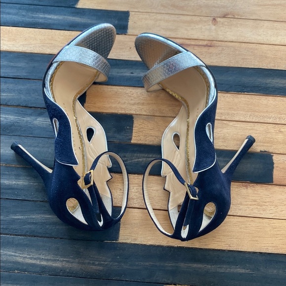 Charlotte Olympia Silver Snakeskin Leather Sandals Size 39 | Made in Italy K-5 - Picture 4 of 7